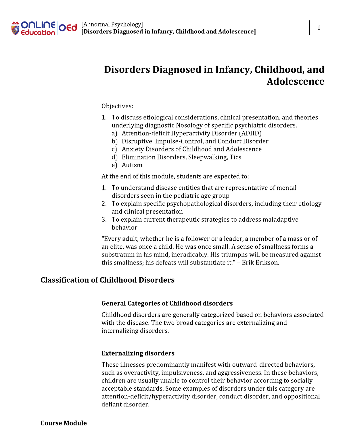 Module 3 - Disorders Diagnosed In Infancy Childhood And Adolescence ...