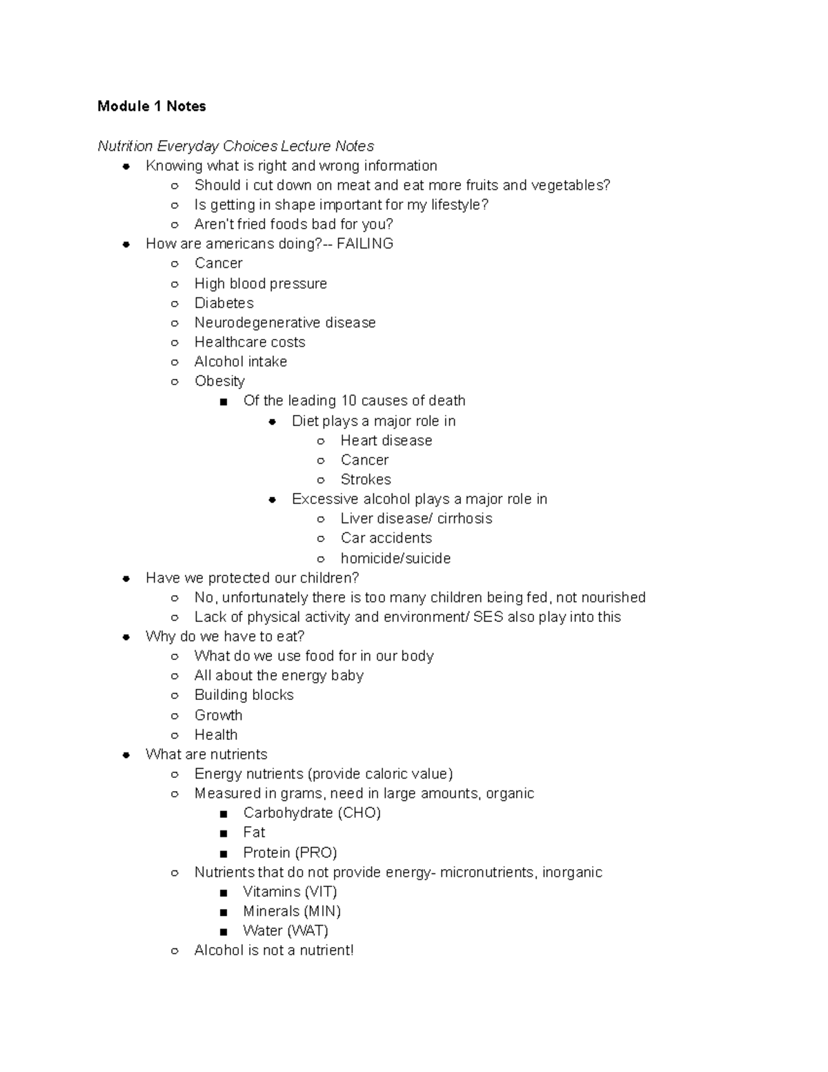 NUTR 280 Module 1 Notes - Module 1 Notes Nutrition Everyday Choices ...