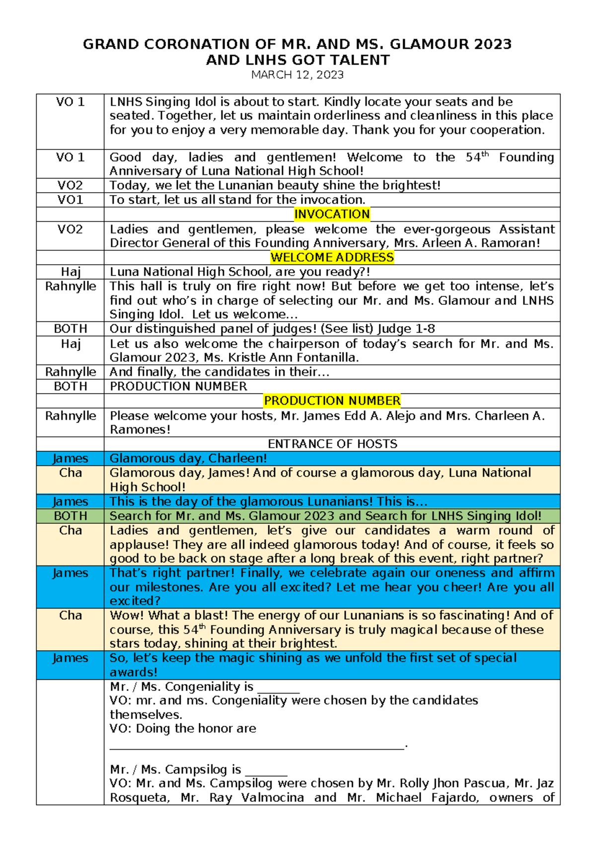 Glamour 2023 HOST Script - GRAND CORONATION OF MR. AND MS. GLAMOUR 2023 ...