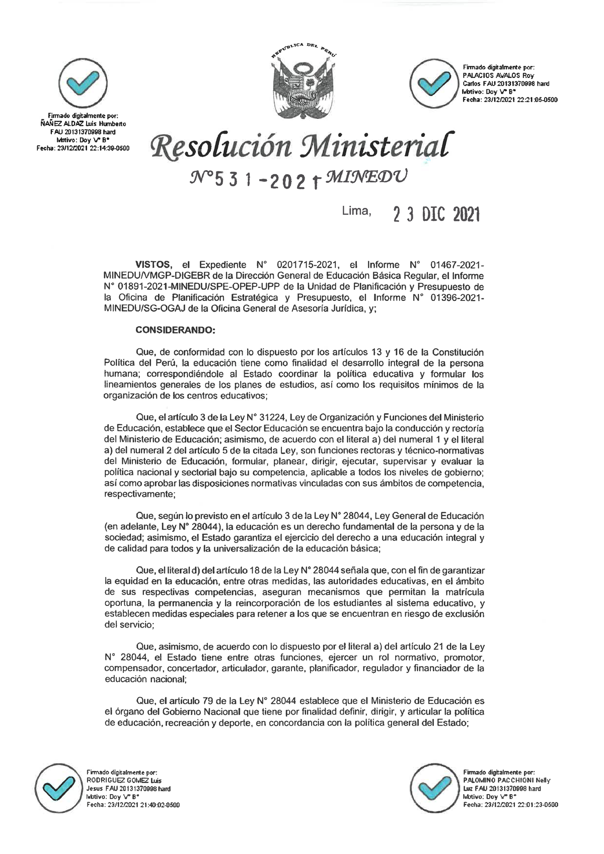 RM N° 531-2021- Minedu - Psicologia - DOCUMENTO NORMATIVO ...