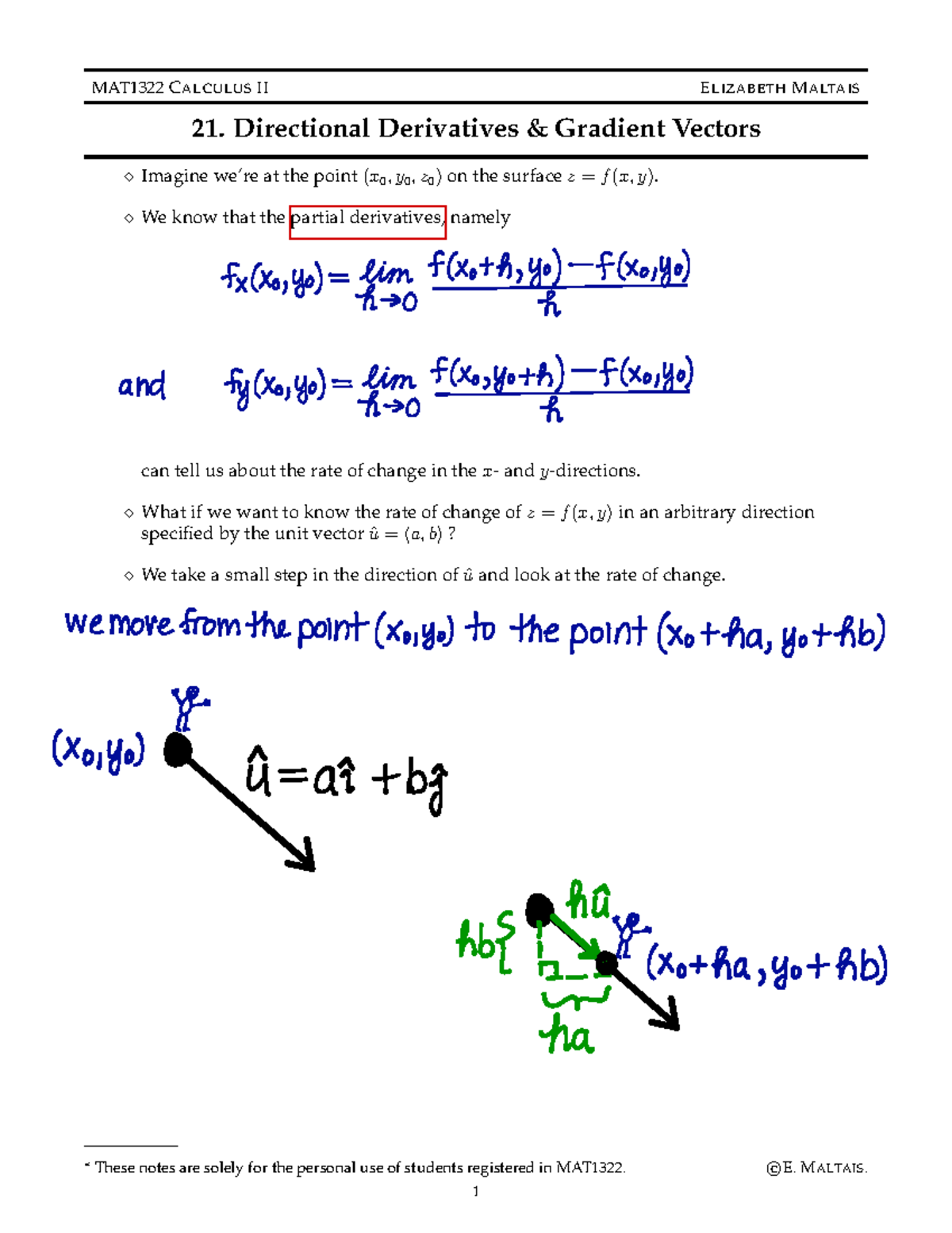 Notes 21 Directional Derivatives Gradient Vectors Mat1322