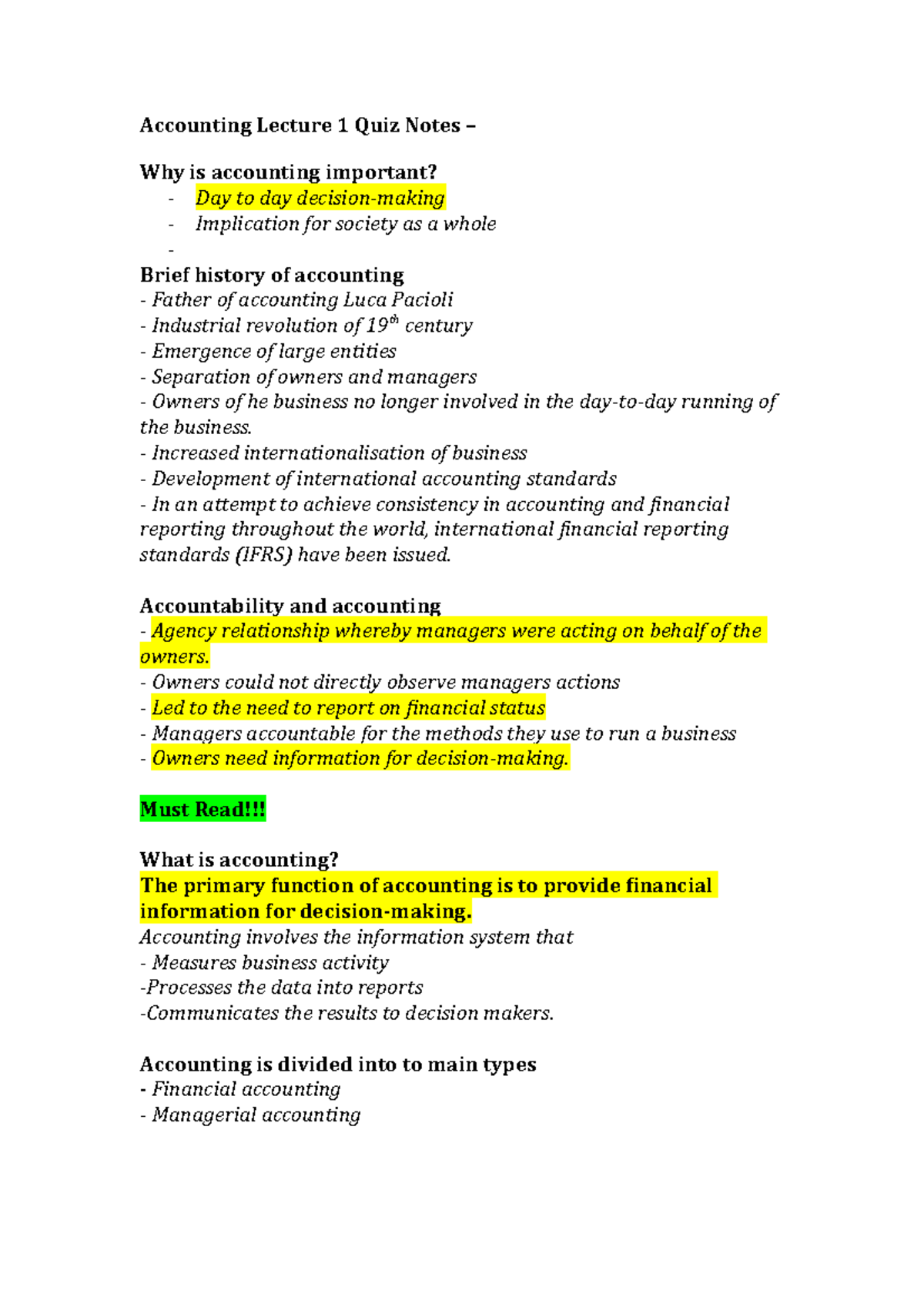 Accounting Lecture 1 Quiz Notes – - Accounting Lecture 1 Quiz Notes ...