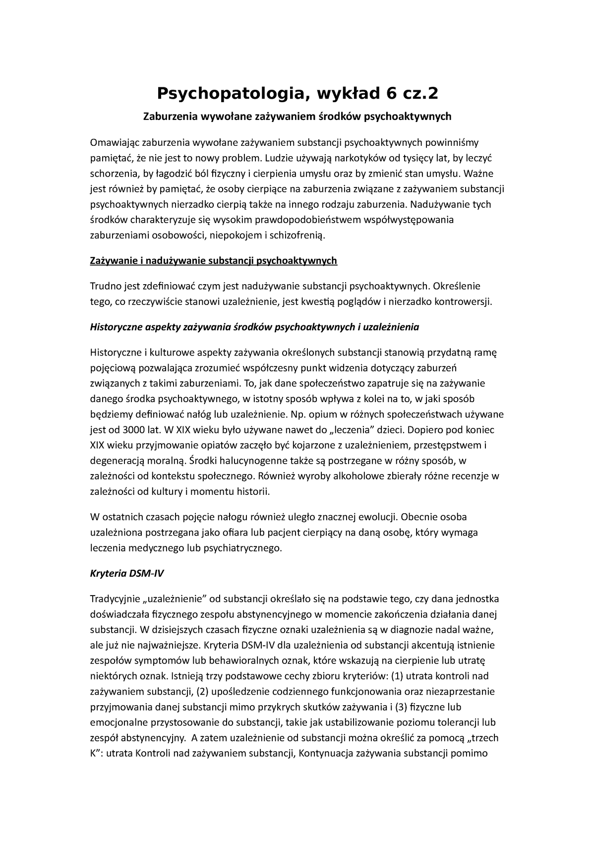 6 Psychopatologia Literatura 6 środki Psychoaktywne Psychopatologia Wykład 6 Cz 9727