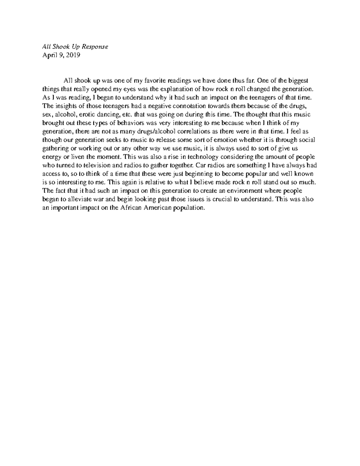 All shook up response - All Shook Up Response April 9, 2019 All shook ...