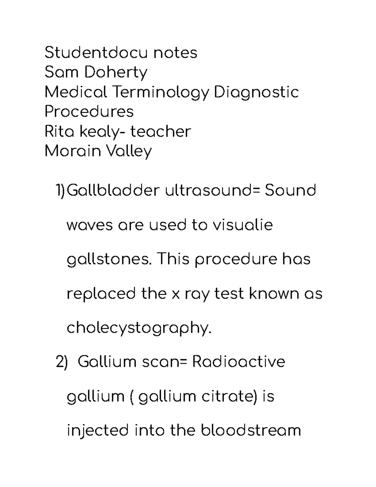 12 notes Studentdocu notes Sam Doherty Medical Terminology