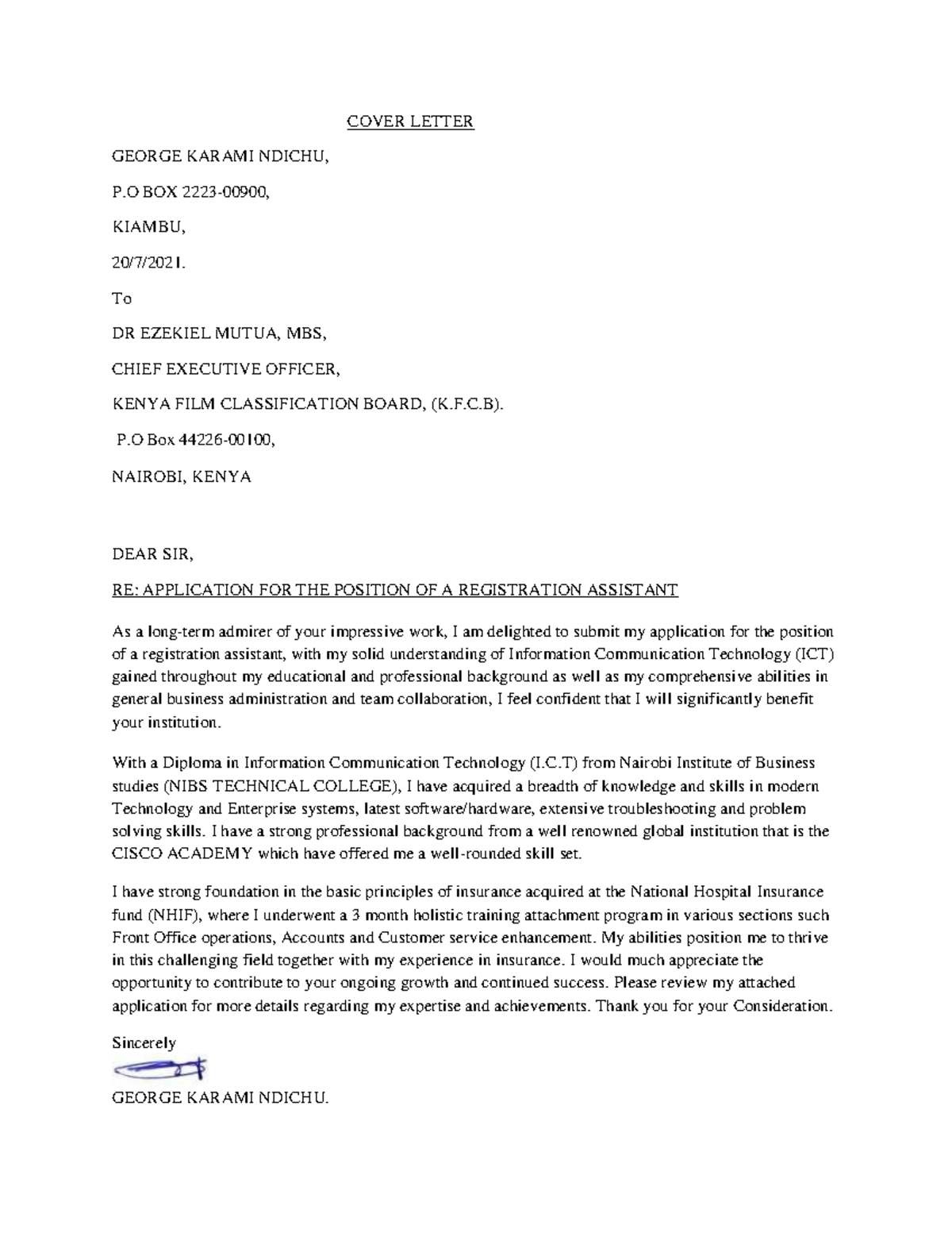 Ilovepdf merged pdf COVER LETTER KARAMI NDICHU, P BOX 222300900, KIAMBU, 20/7/2021