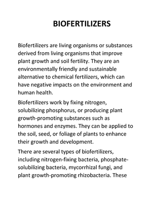 Biofertilizer Notes - Biofertilizer INDEX 1. Introduction To Bio ...