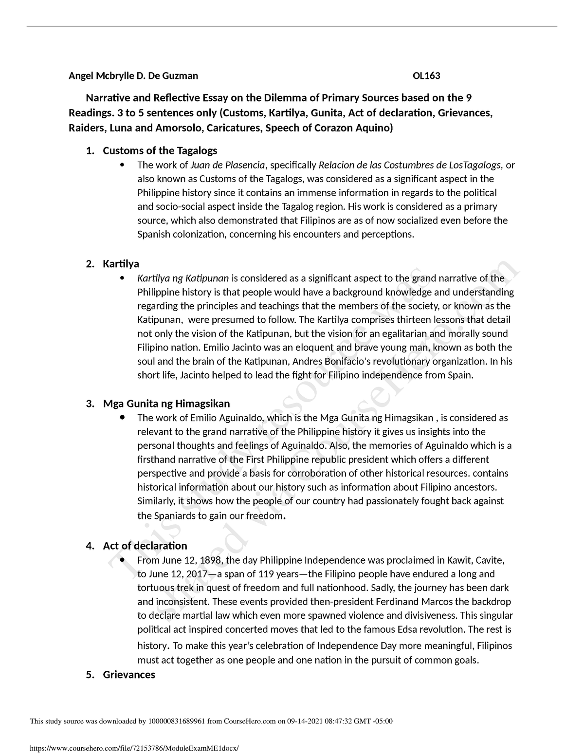 Module Exam ME1 - Lecture Notes - Angel Mcbrylle D. De Guzman OL ...
