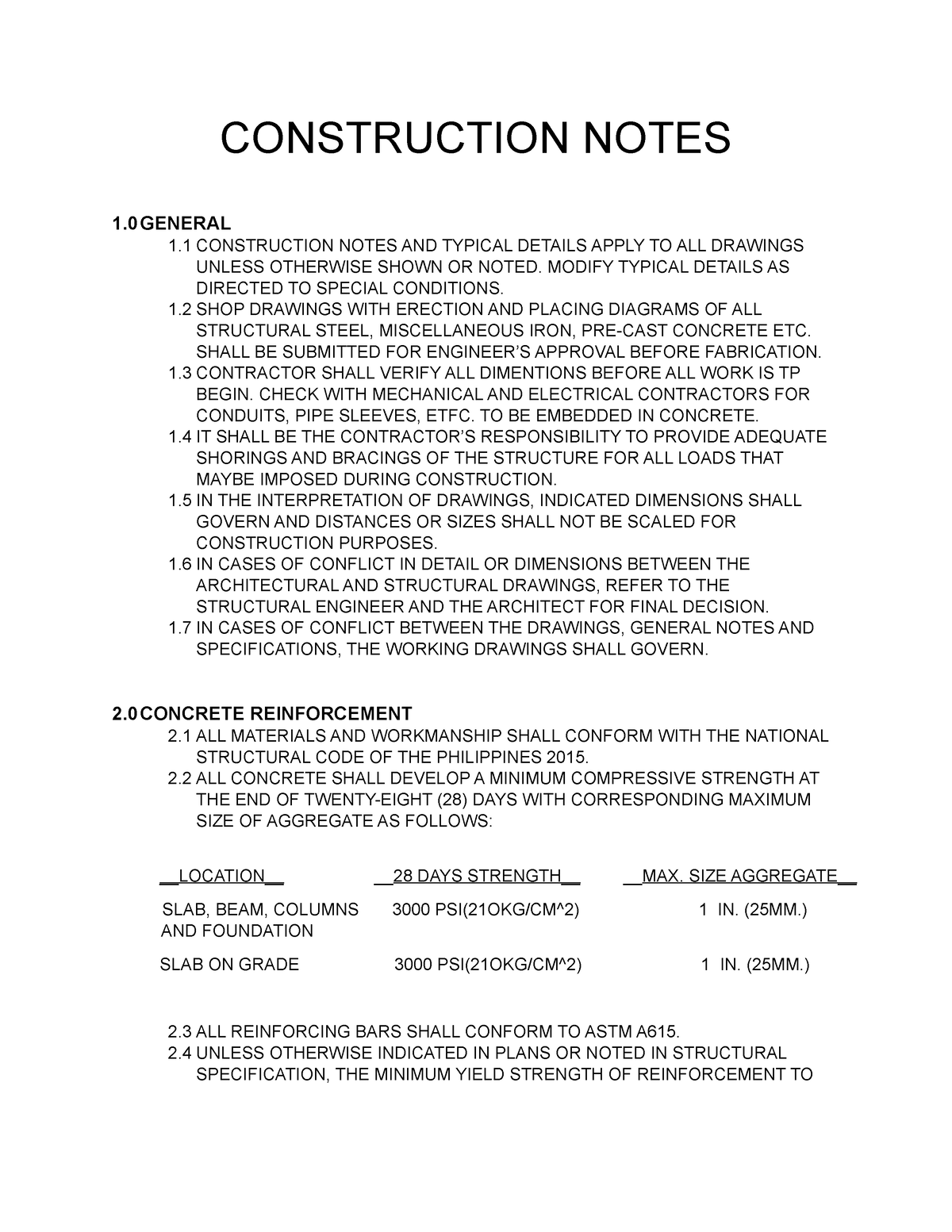 Construction Notes n/a CONSTRUCTION NOTES 1 GENERAL 1 CONSTRUCTION