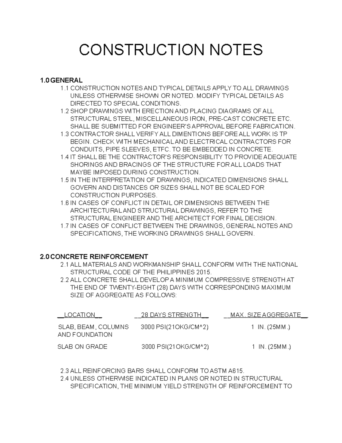 Construction Notes n/a CONSTRUCTION NOTES 1 GENERAL 1 CONSTRUCTION NOTES AND TYPICAL DETAILS