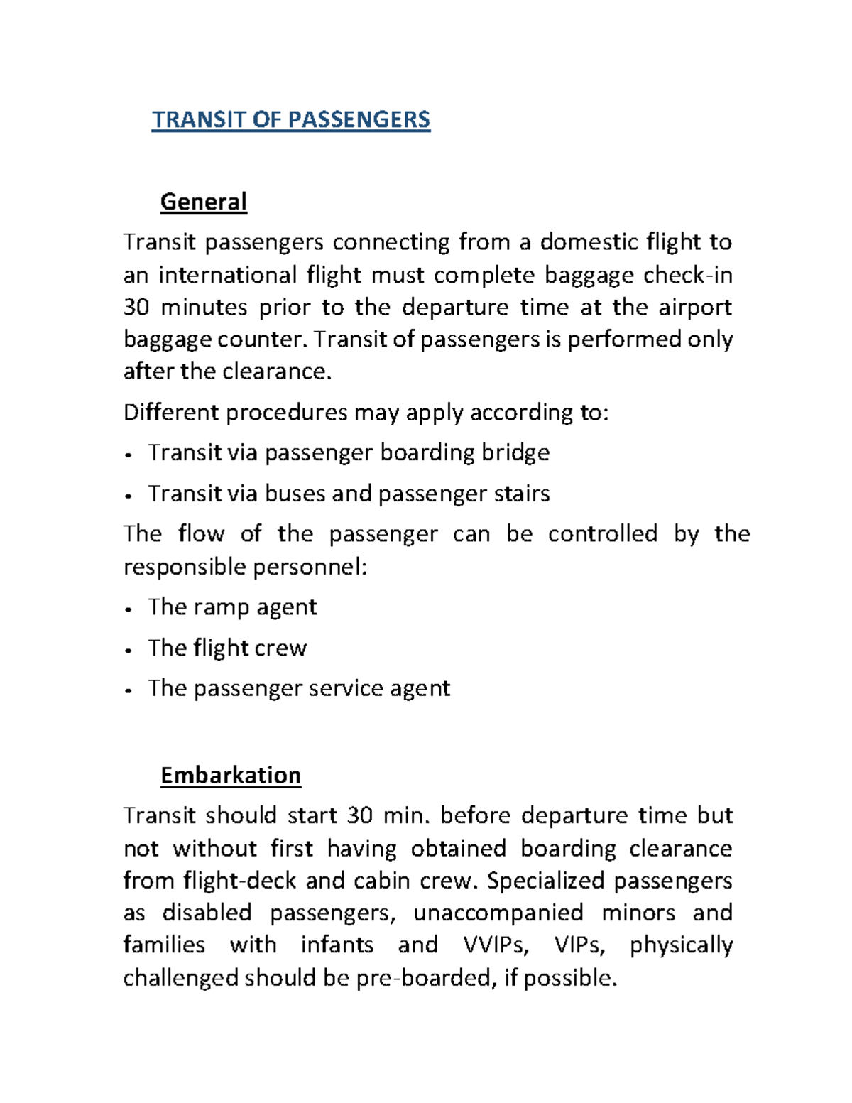 2 Passenger & Baggage Handling TRANSIT OF PASSENGERS General Transit