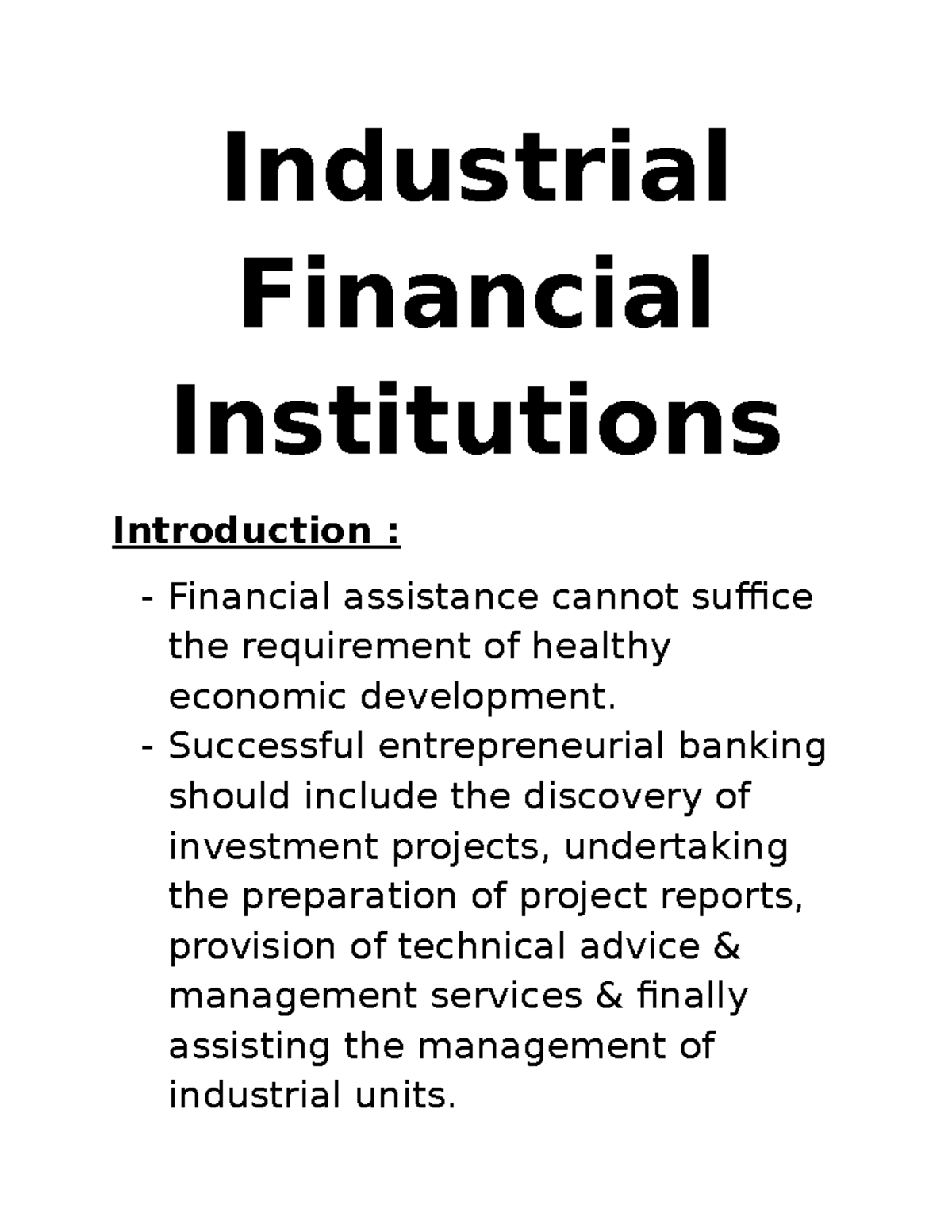 Industrial Financial Institutions Industrial Financial Institutions