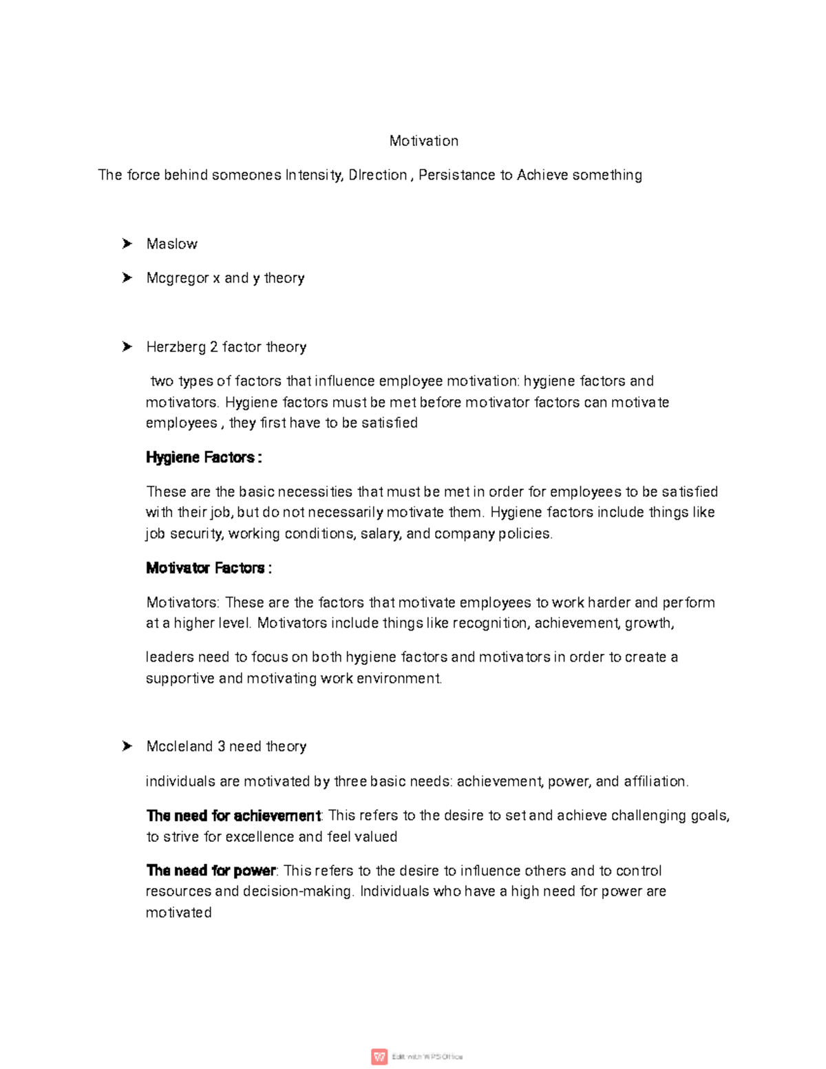 Motivation - notes of clss - Motivation The force behind someones ...