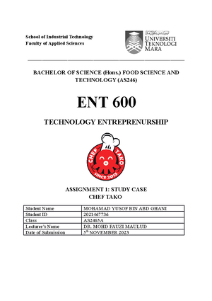 Example ent - ent practice module - ENT TECHNOLOGY ENTREPRENEURSHIP NPD ...