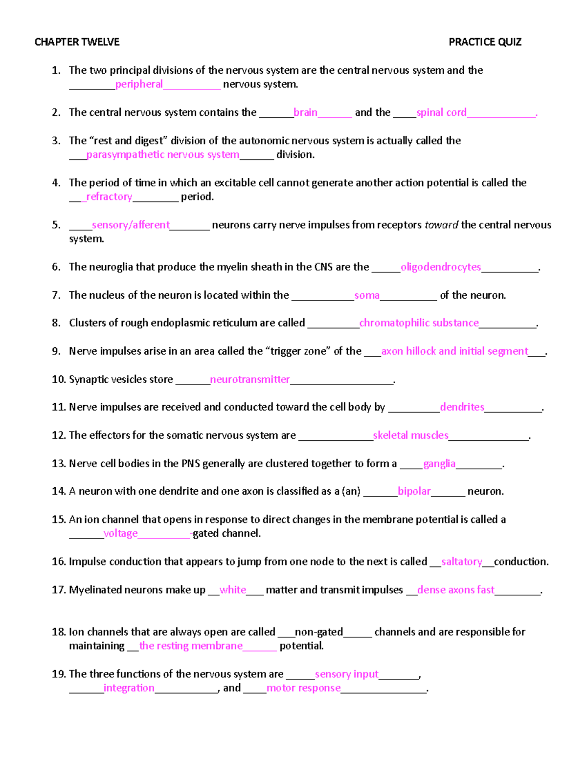 Practice Quiz chapter 12 - CHAPTER TWELVE PRACTICE QUIZ The two ...