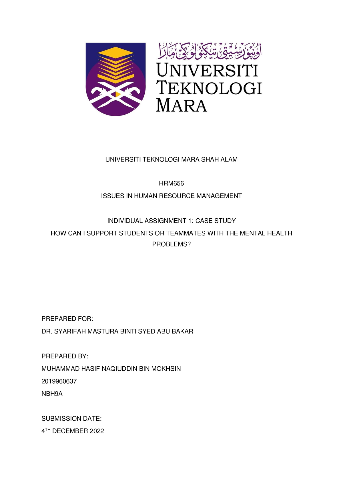 HRM656 Individual Assignment 1 - UNIVERSITI TEKNOLOGI MARA SHAH ALAM ...