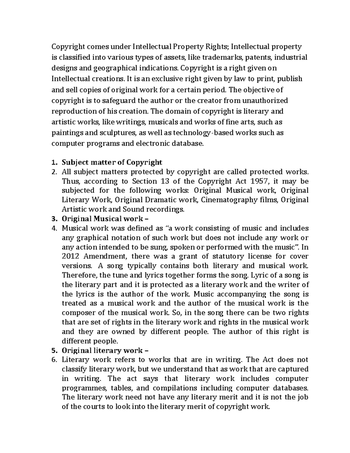 Copyright comes under Intellectual Property Rights - Copyright is a ...