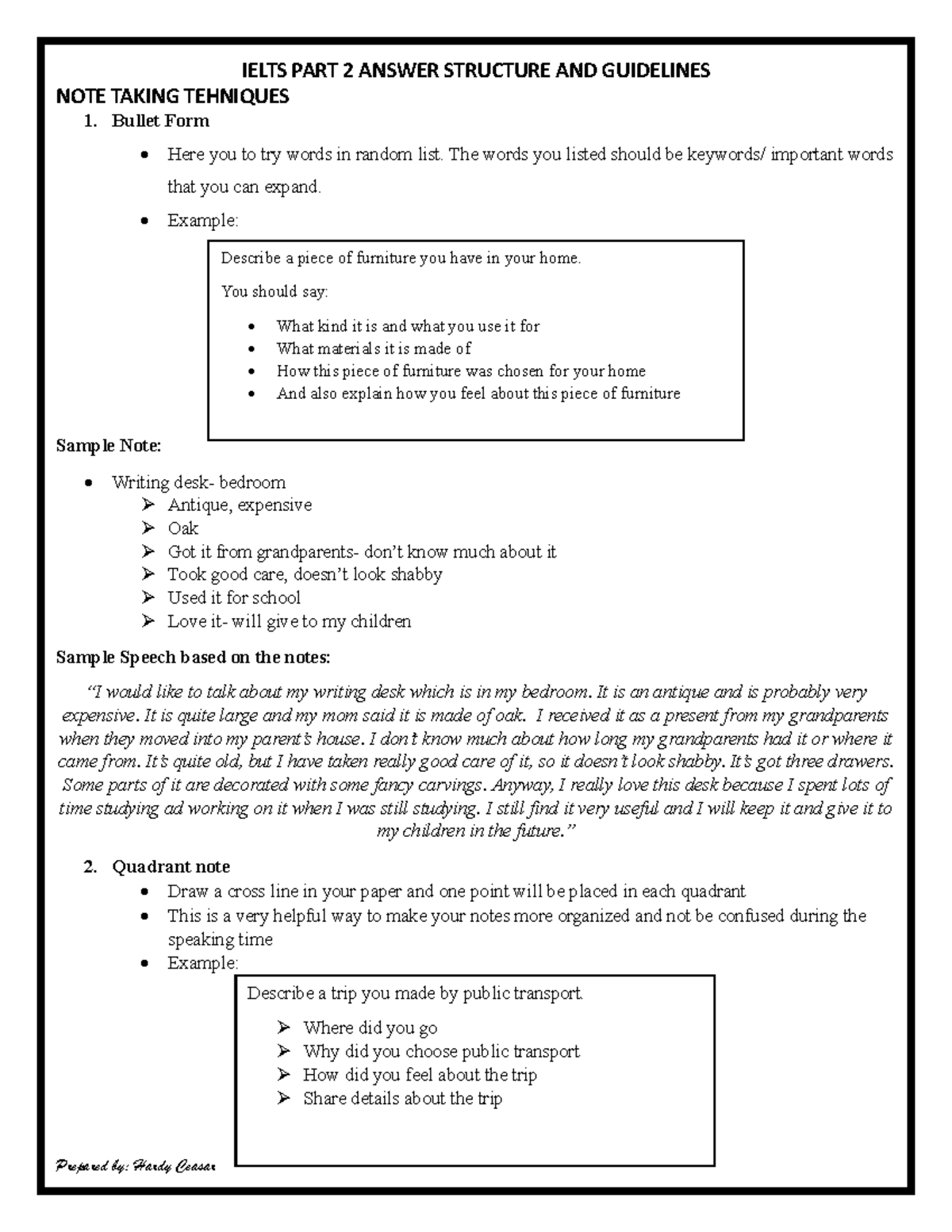 Ielts PART 2 Guidelines AND Practice - IELTS PART 2 ANSWER STRUCTURE ...