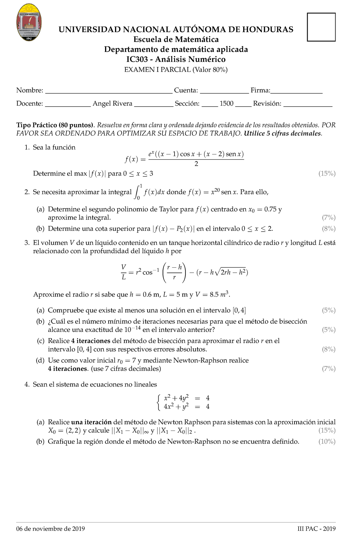 Examen Ib Analisis Numerico Iiipac Universidad Nacional Aut Noma