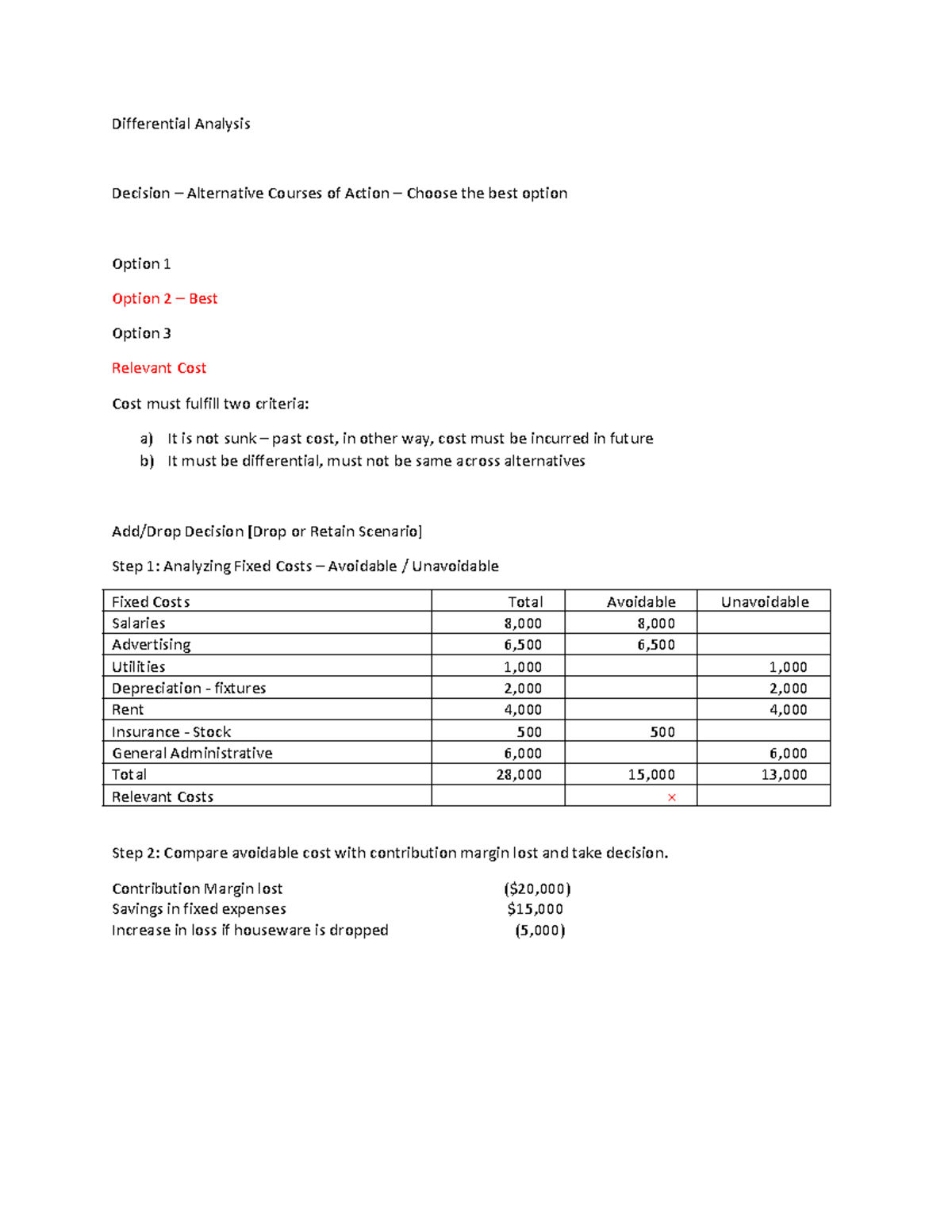 Differential Analysis - Differential Analysis Decision – Alternative ...