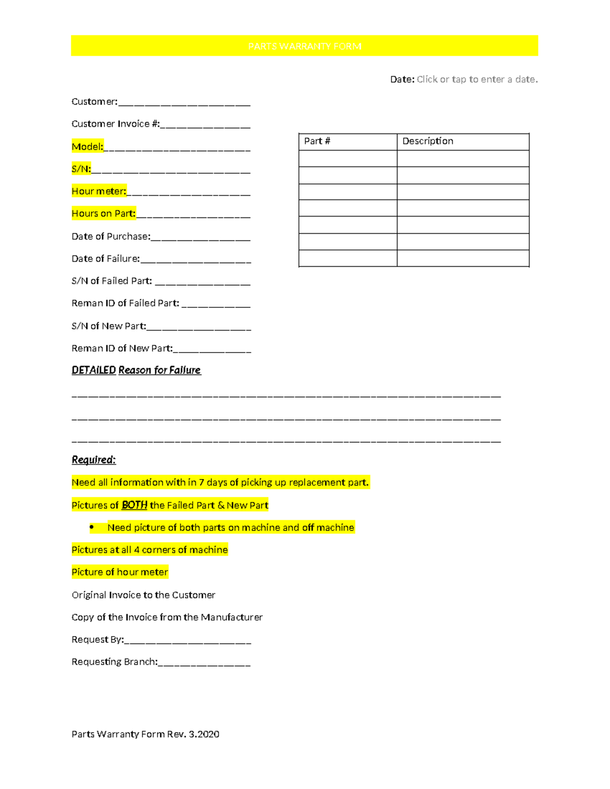 Parts Warranty FORM (002) - Date: Click or tap to enter a date ...