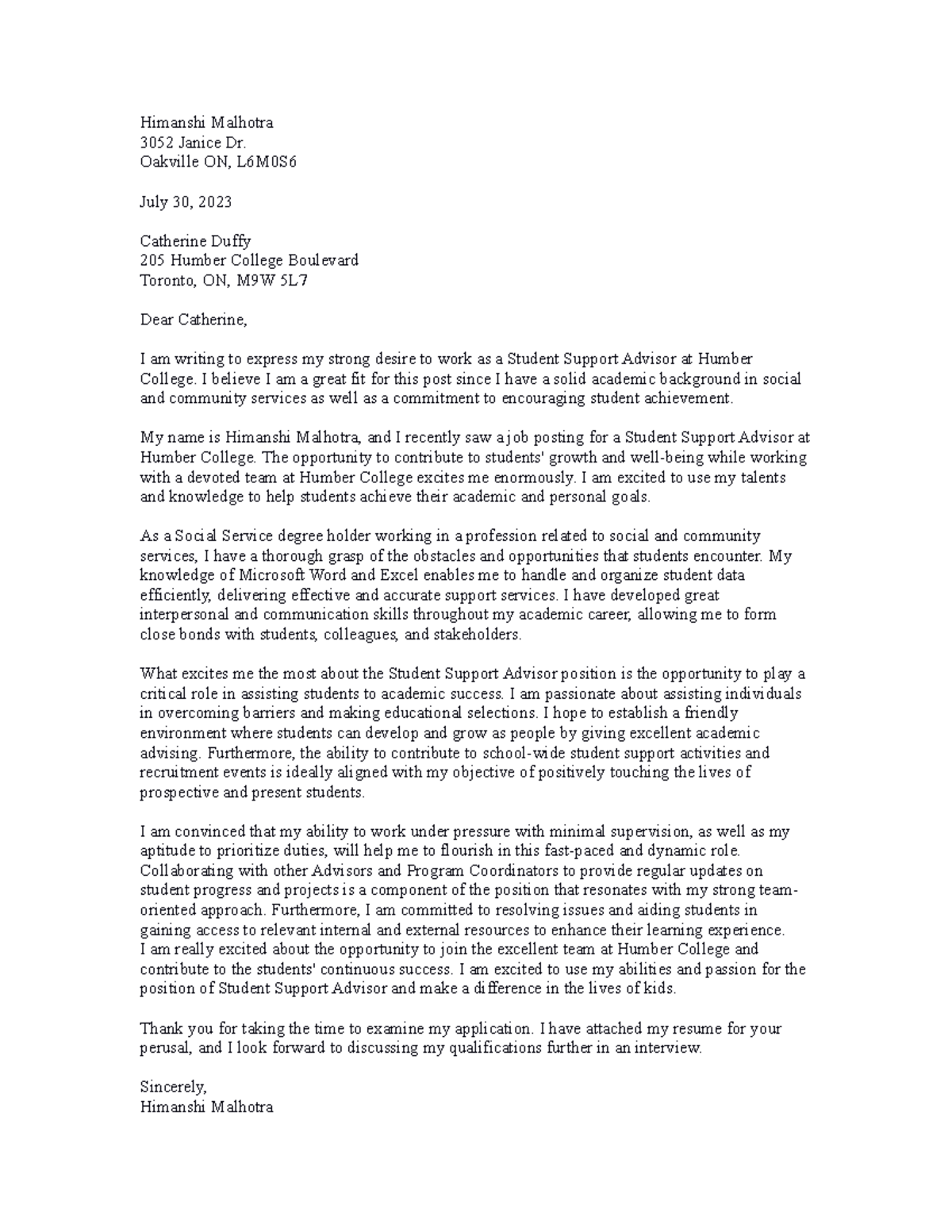 Correspondence Assignment #3 - Himanshi Malhotra 3052 Janice Dr ...