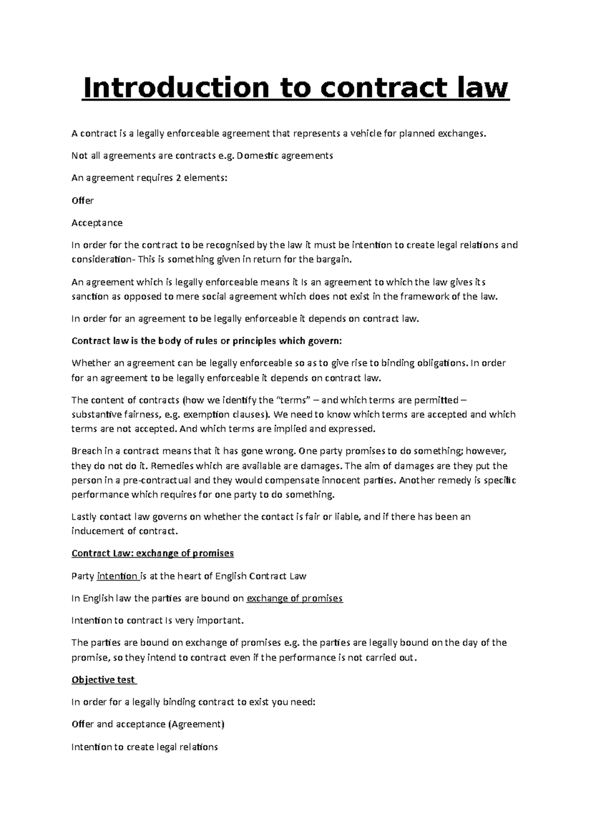 Introduction to contract law - Not all agreements are contracts e ...