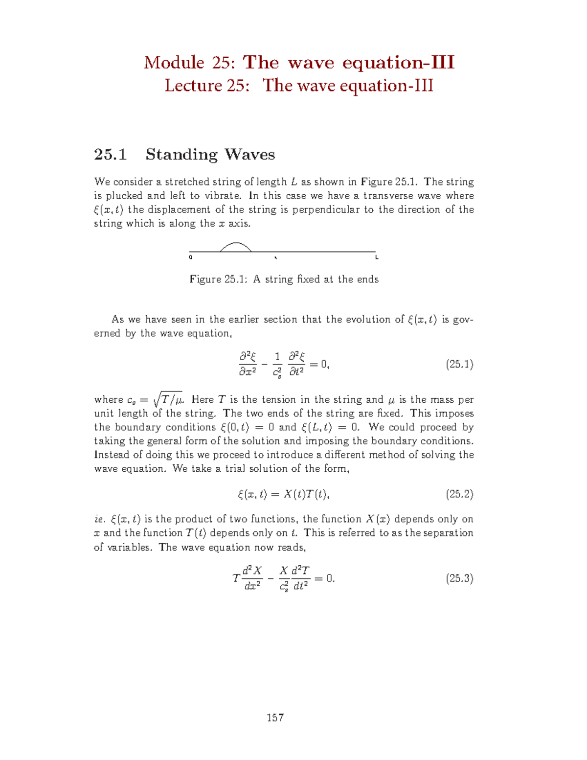 Lec25 Oscillation and Wave Module 25 The wave equationIII