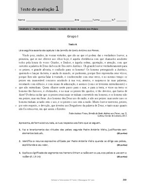 Padre António Vieira - Fichas de gramática , de educação literária e  apontamentos - Ficha - Studocu