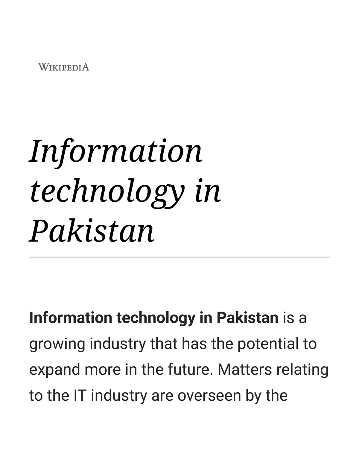 information technology in pakistan essay