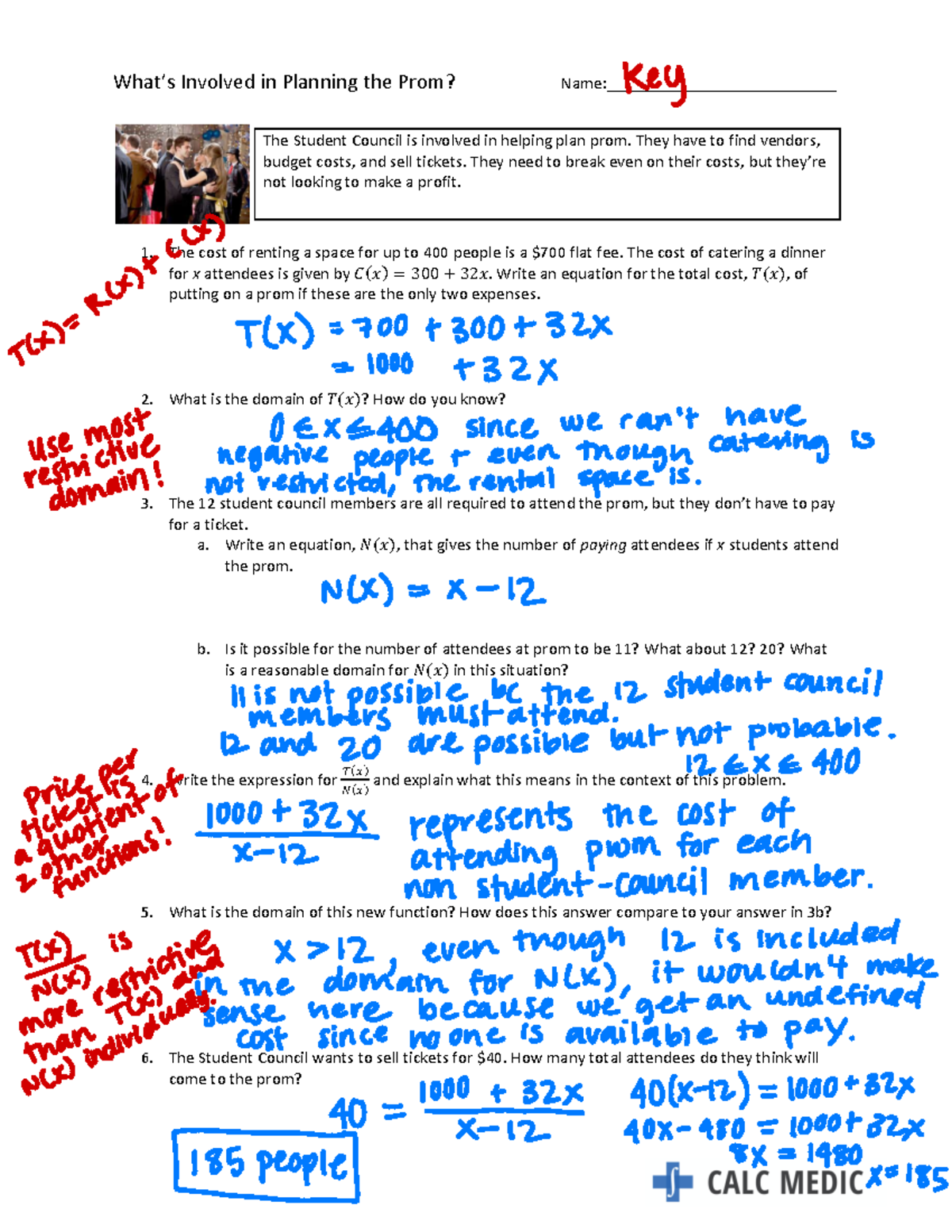 math medic a2 lesson 1.1 homework answer key