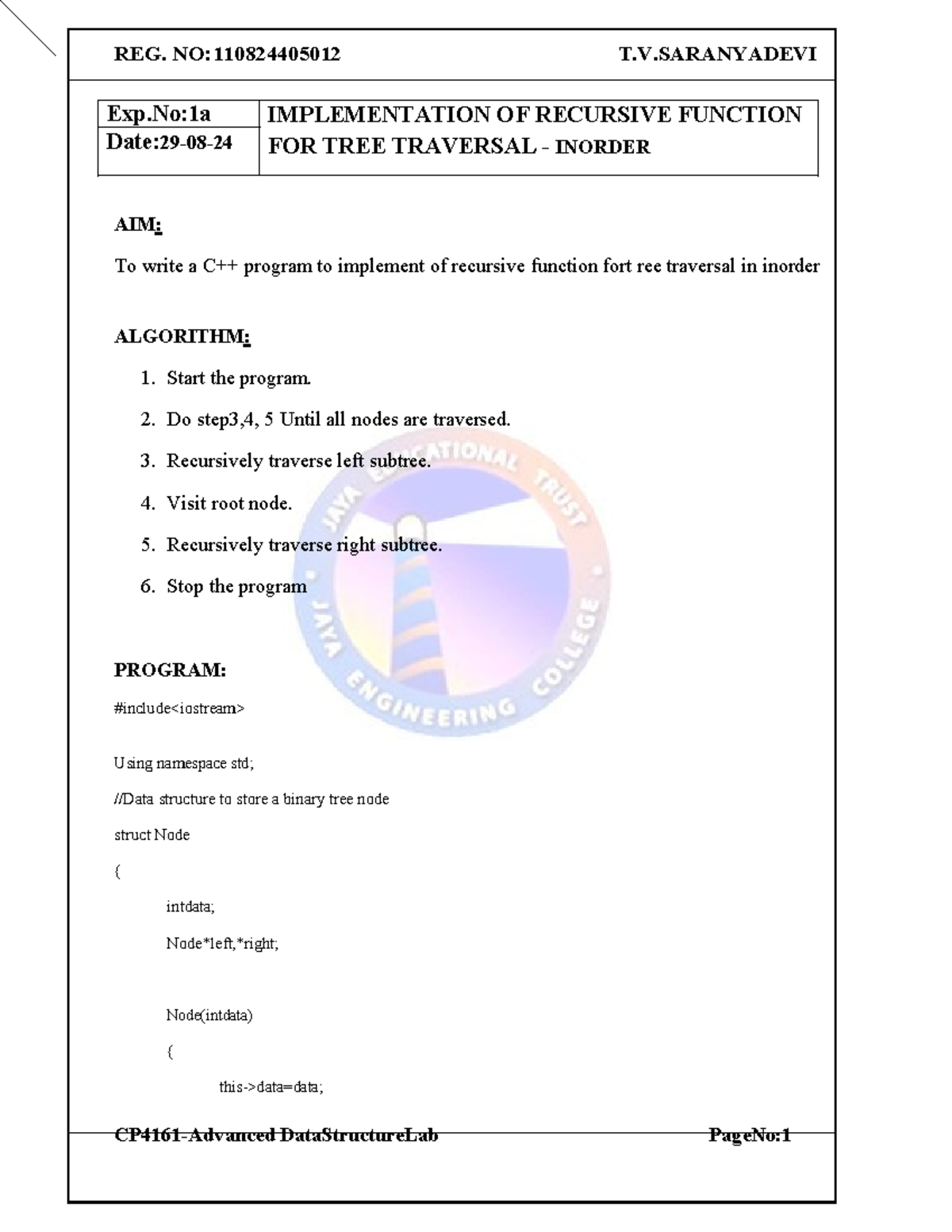 ADS Lab Record - asda - Exp:1a IMPLEMENTATION OF RECURSIVE FUNCTION ...
