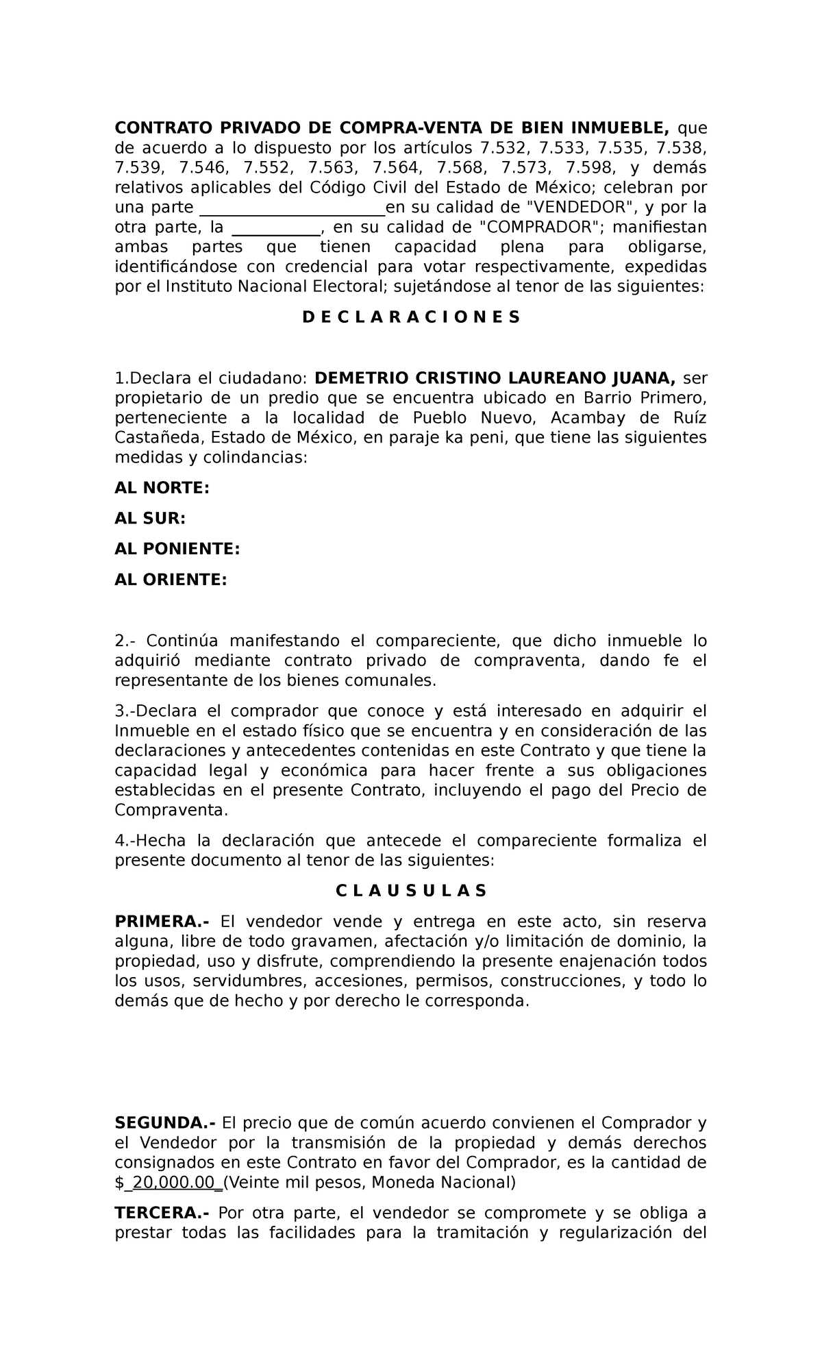 Contrato de compraventa 2 - CONTRATO PRIVADO DE COMPRA-VENTA DE BIEN ...