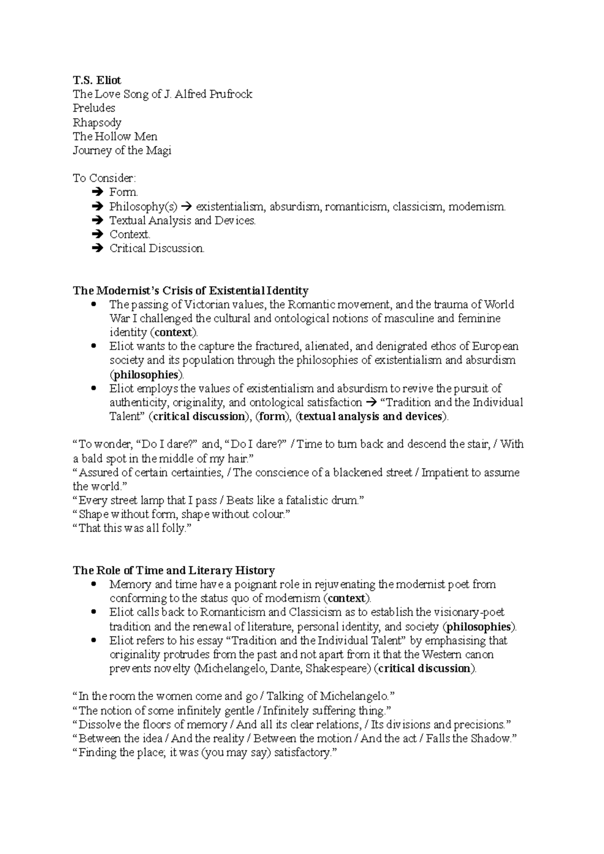 Module B Preparation - T. Eliot The Love Song Of J. Alfred Prufrock 