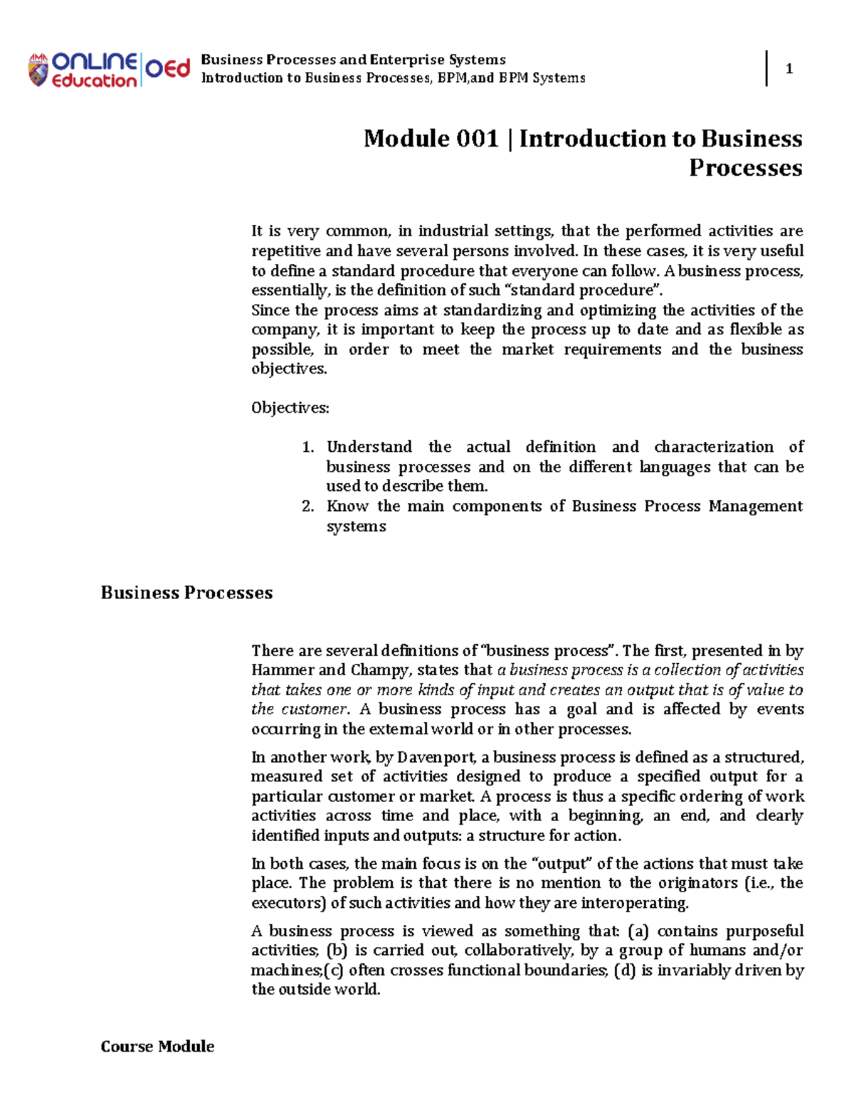 Introduction to Business Process - Business Processes and Enterprise ...