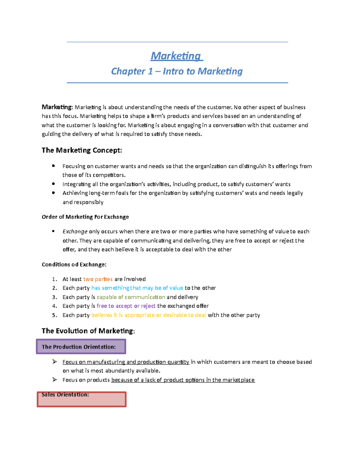 Chapter 1 - Intro To Marketing - Marketing Chapter 1 – Intro To ...