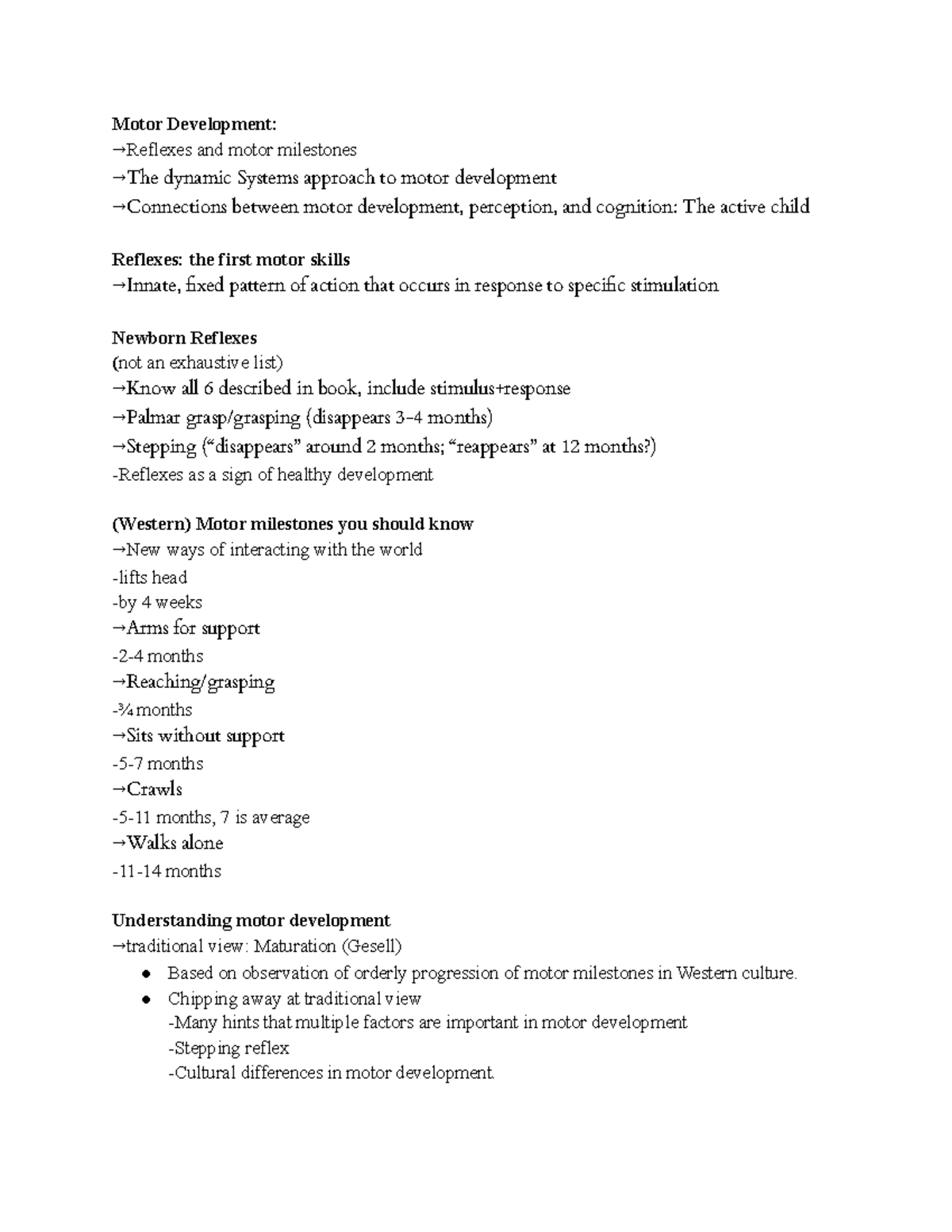 Lecture 7 - Motor Development: →Reflexes and motor milestones →The ...