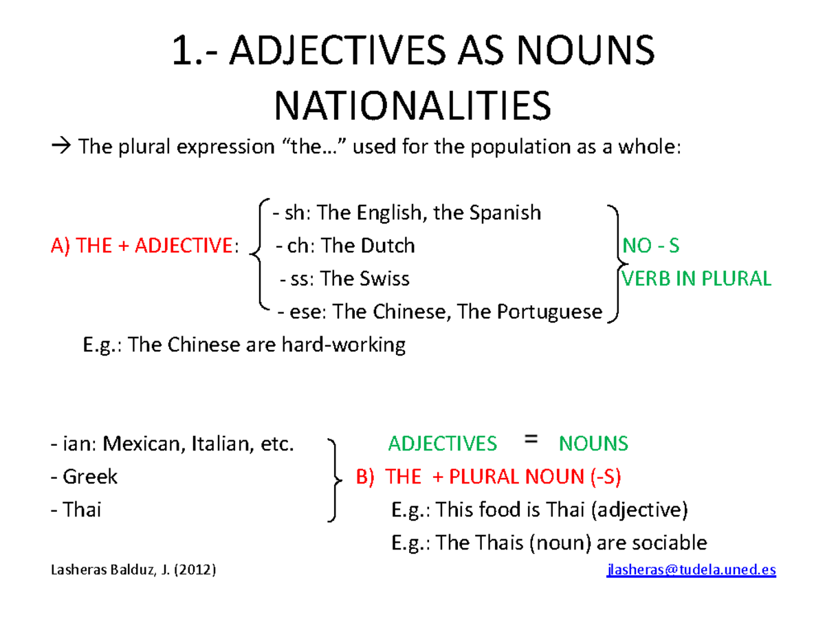 Lecture notes, lectures 1 - puntos mas importantes - 1.- ADJECTIVES AS ...