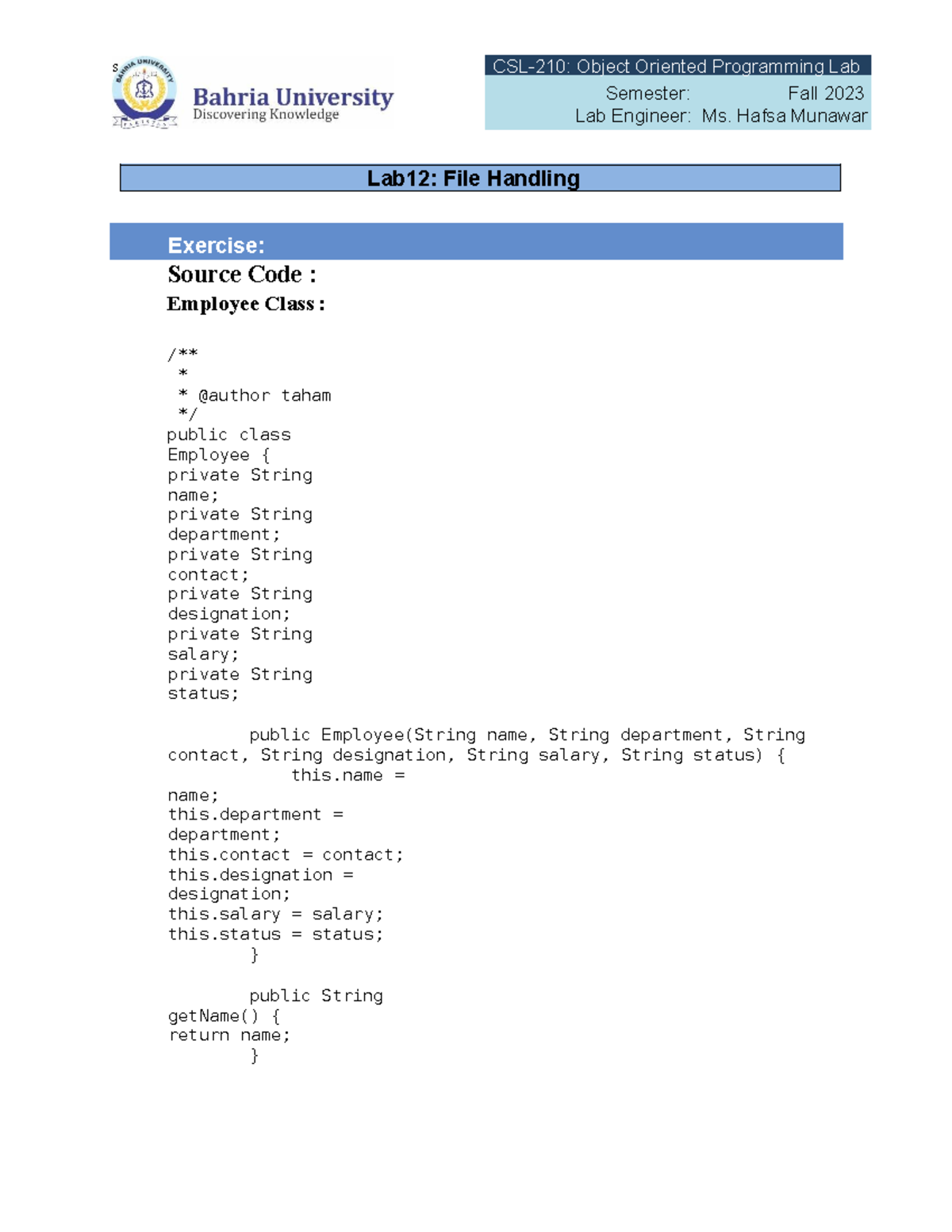 Lab 12 Solution 25122023 024435 pm - CSL-210: Object Oriented ...