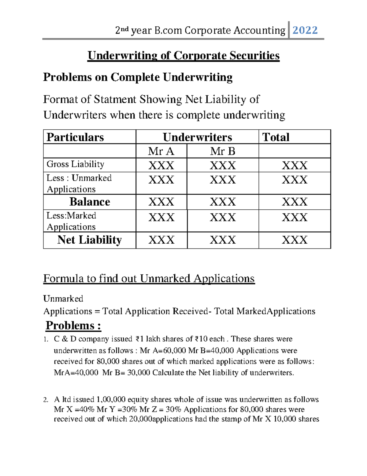 Underwriting of Corporate Securities Probelms These shares were
