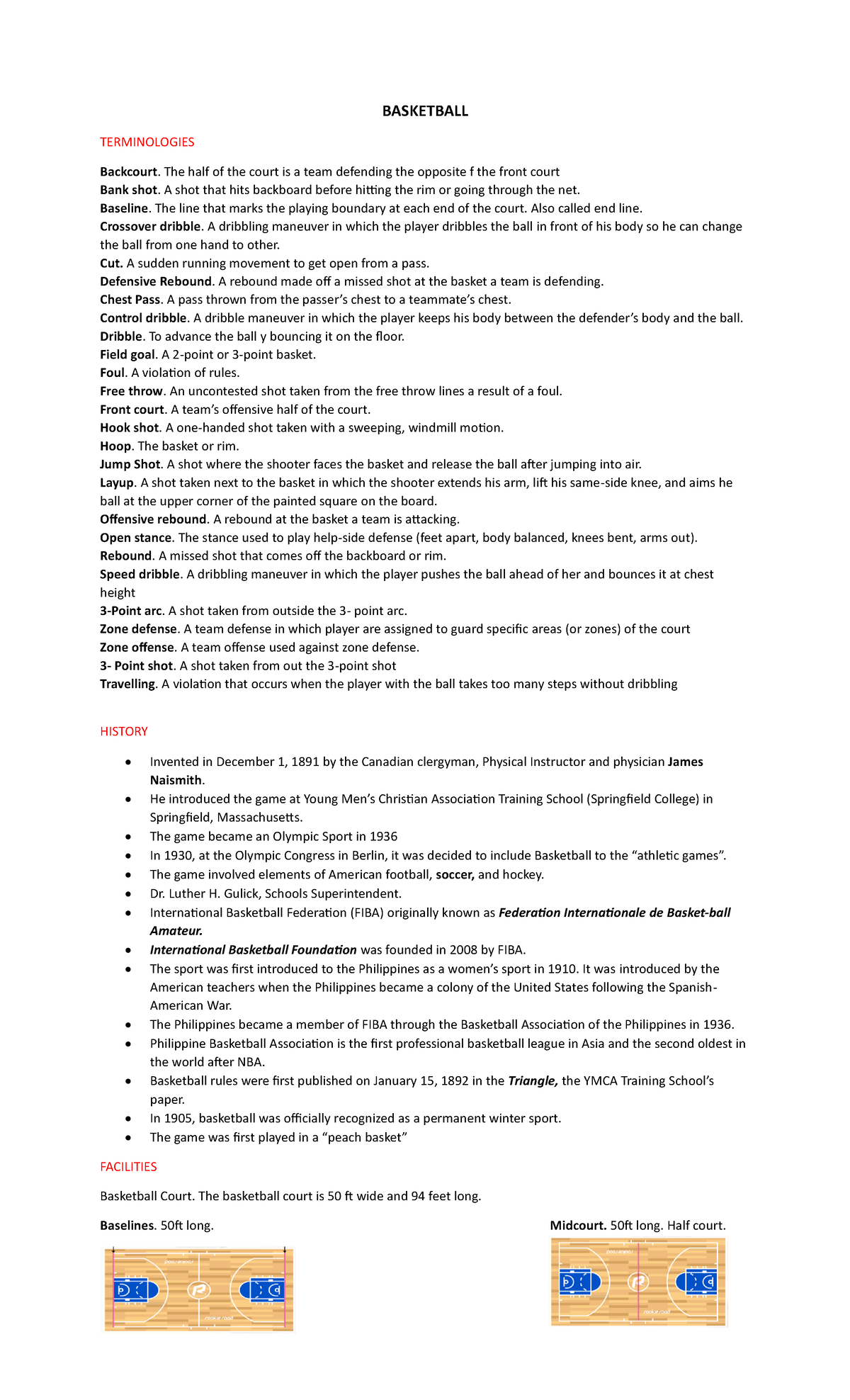 Basketball - TEAM SPORTS - BASKETBALL TERMINOLOGIES Backcourt. The half ...