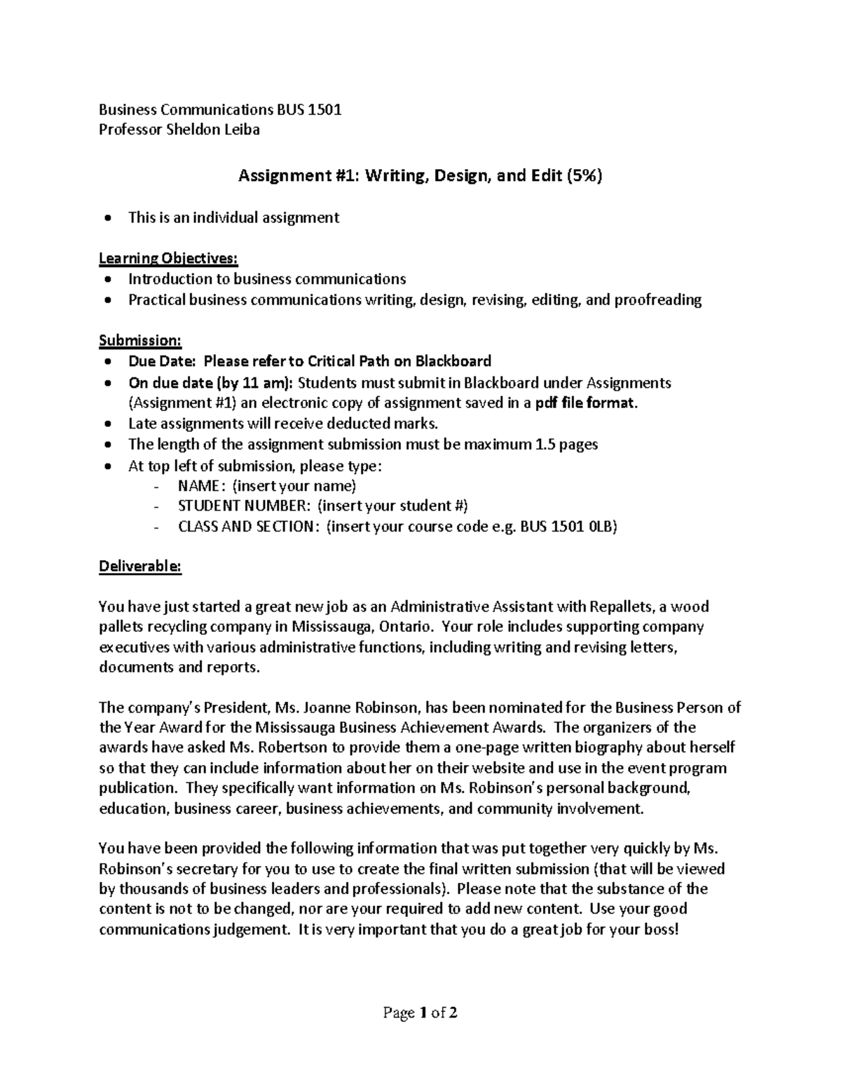 Business Communications Assignment: Writing Design and Edit - Studocu