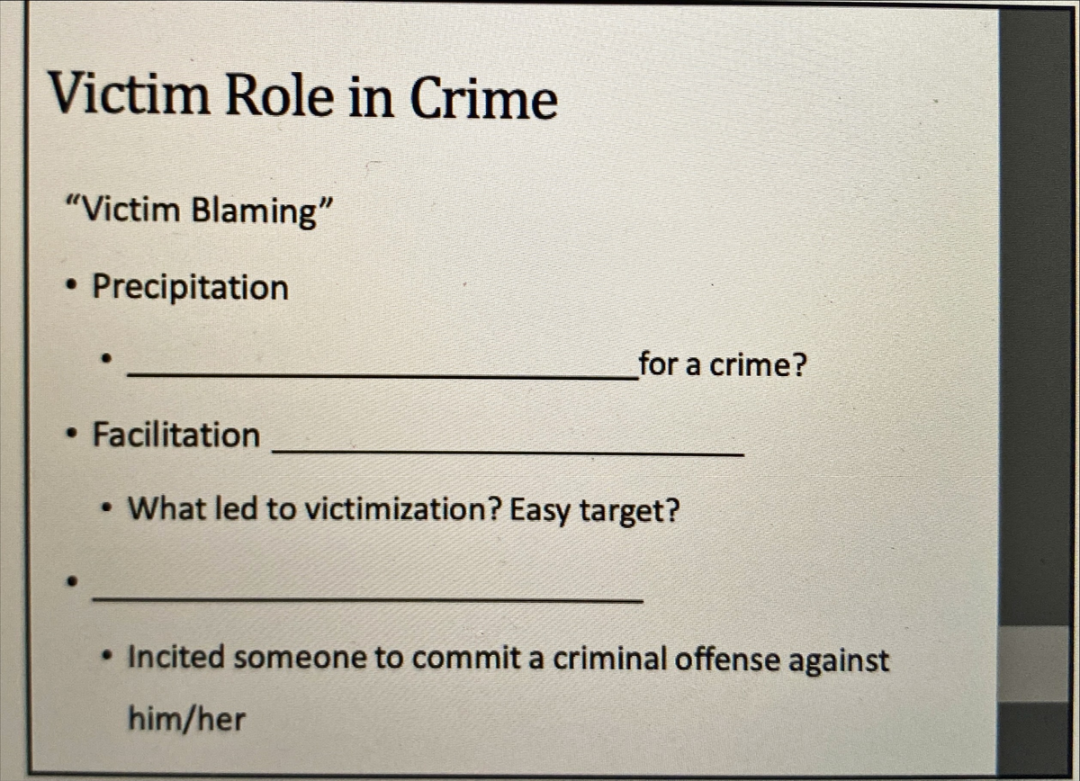 Victimology fill in the blank slides 5 - CRIMJUST 320 - Victim Role in ...