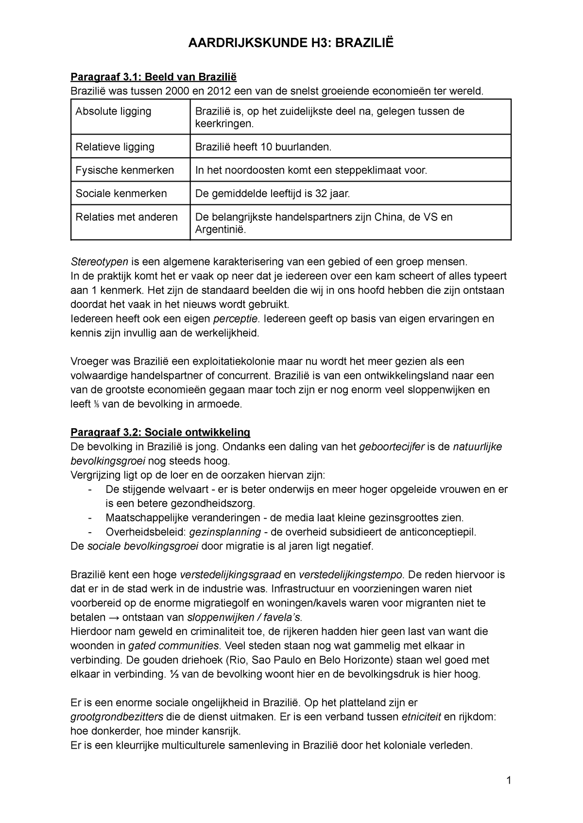 Aardrijkskunde Hoofdstuk 3 [5 Havo] - AARDRIJKSKUNDE H3: BRAZILIË ...