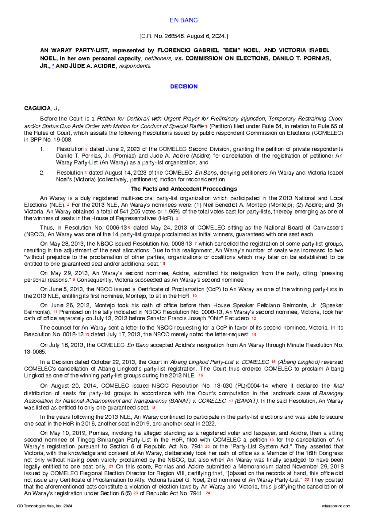 An Waray Party List v - Case doctrine - EN BANC [G. No. 268546. August ...