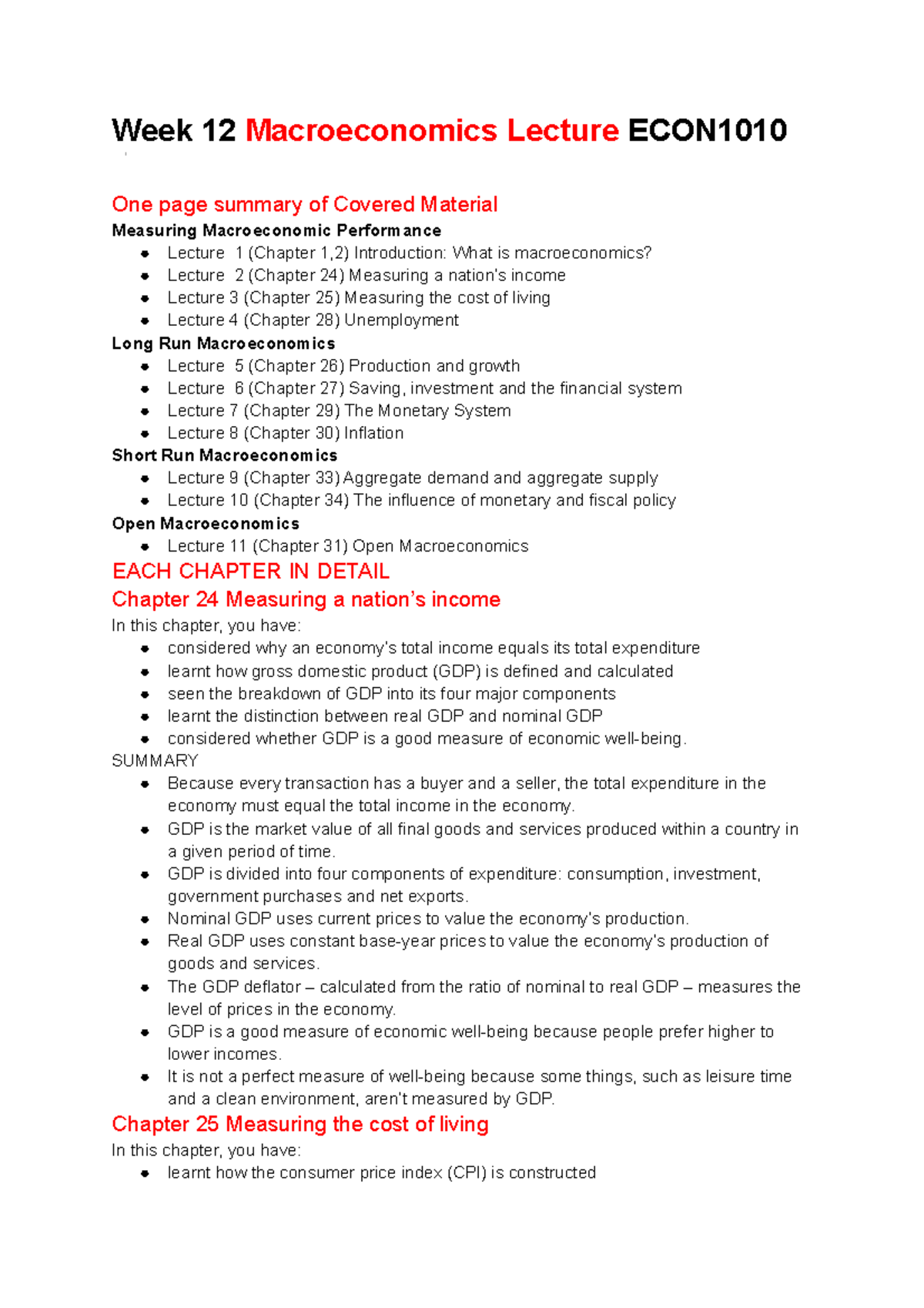 Week 12 Macroeconomics Lecture ECON1010 - Week 12 Macroeconomics ...