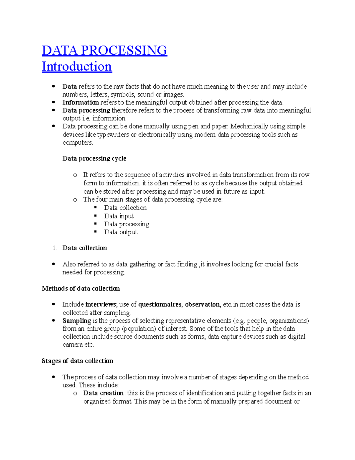 DATA Processing - DATA PROCESSING Introduction Data refers to the raw ...