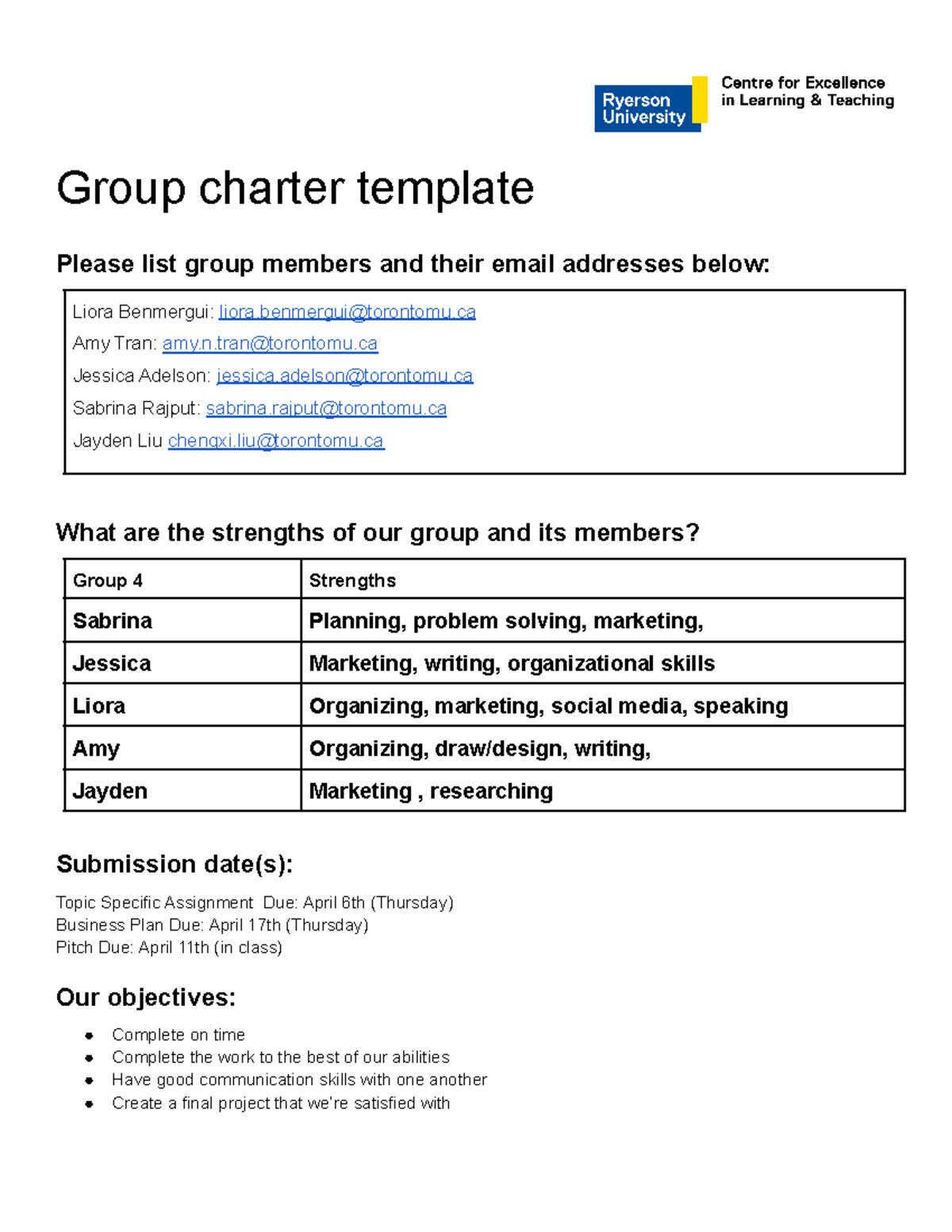 Group Charter Template Group charter template Please list group