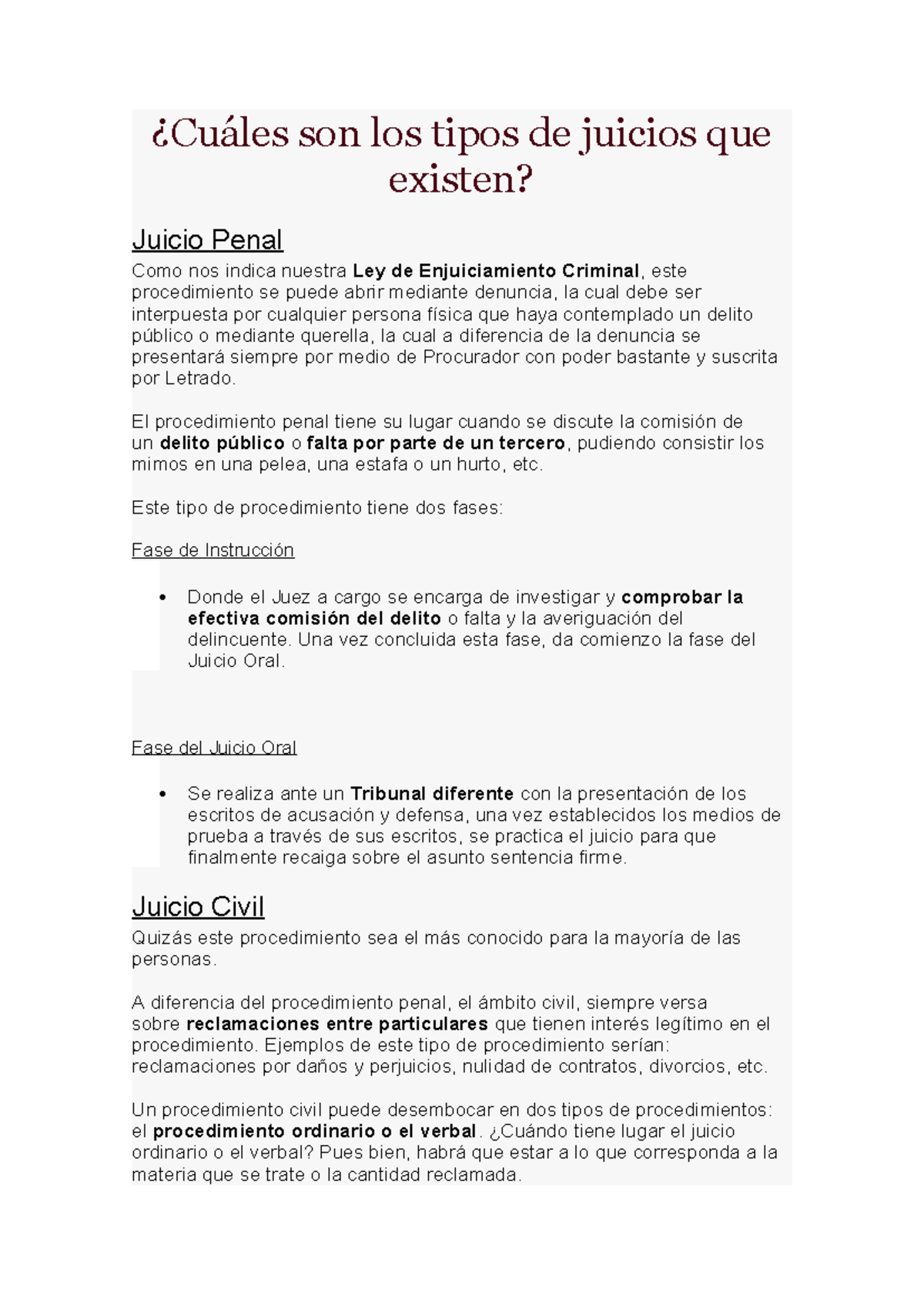 Los Tipos De Juicios Que Existen 1 ¿cuáles Son Los Tipos De Juicios Que Existen Juicio Penal