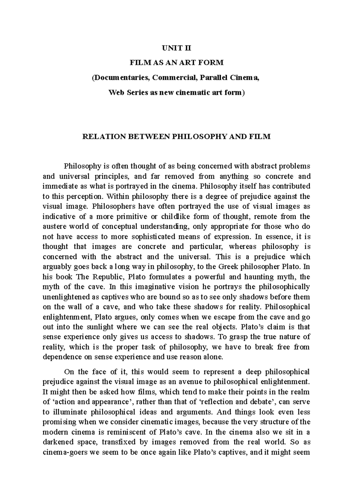 Printout AFA UNIT II FILM AS AN ART FORM (Documentaries, Commercial